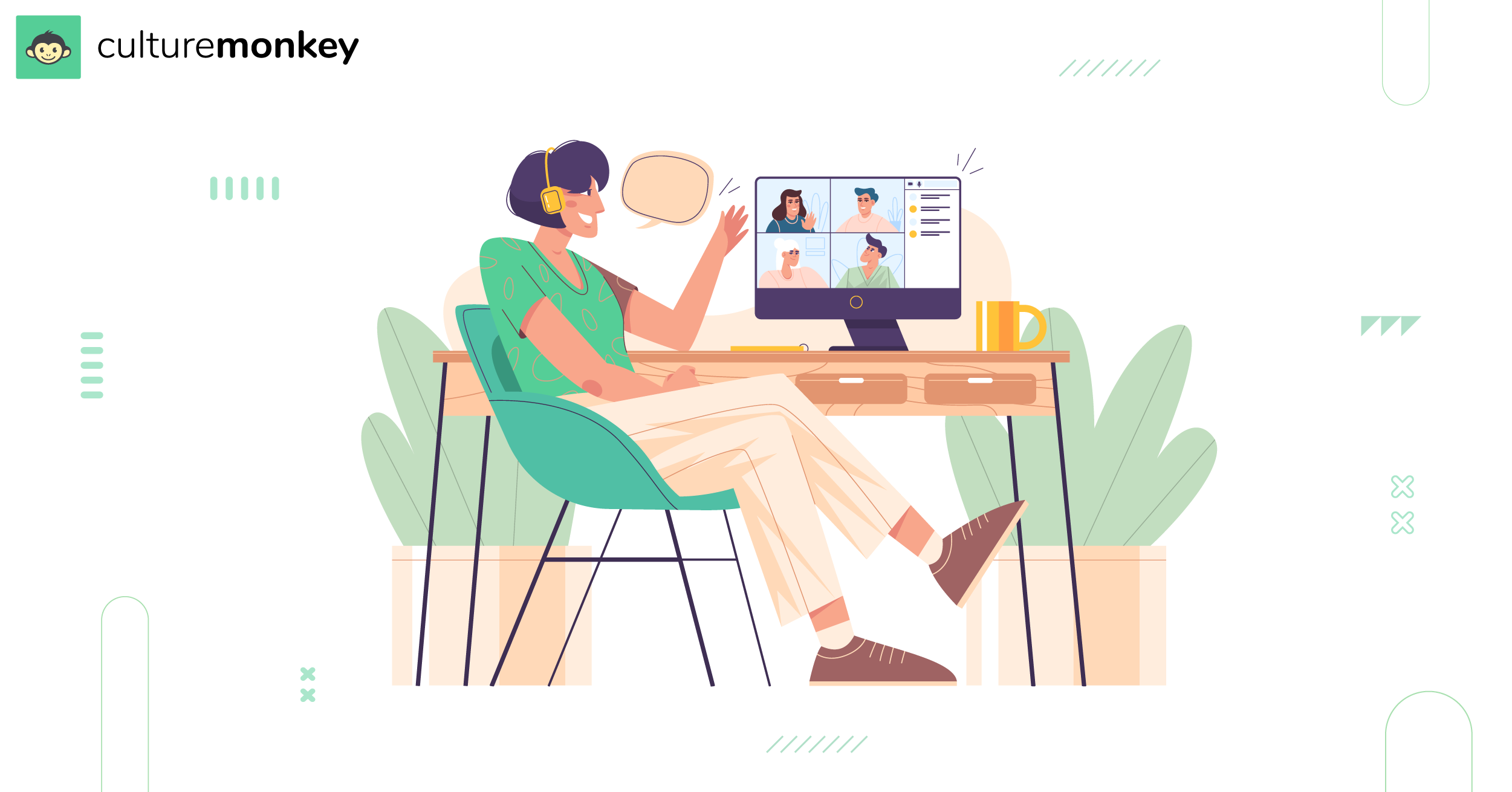 Hybrid employee is on a video conference with colleagues