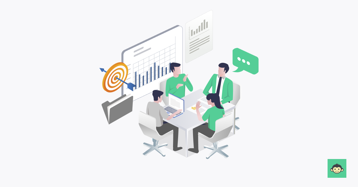 Employees are having a group meeting with the recent statistics