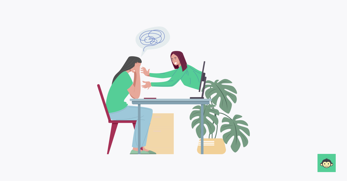 An employee is getting support from her colleague in remote work setup