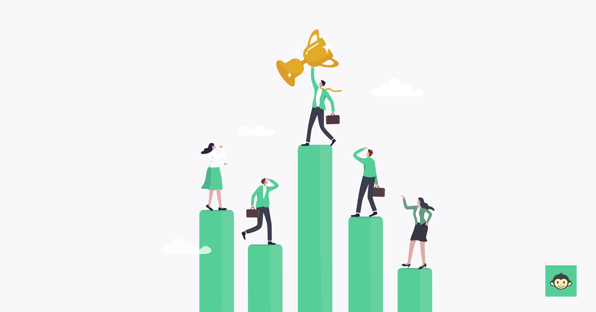 Bar chart of employees' productivity, where respective employees are standing above their respective bar