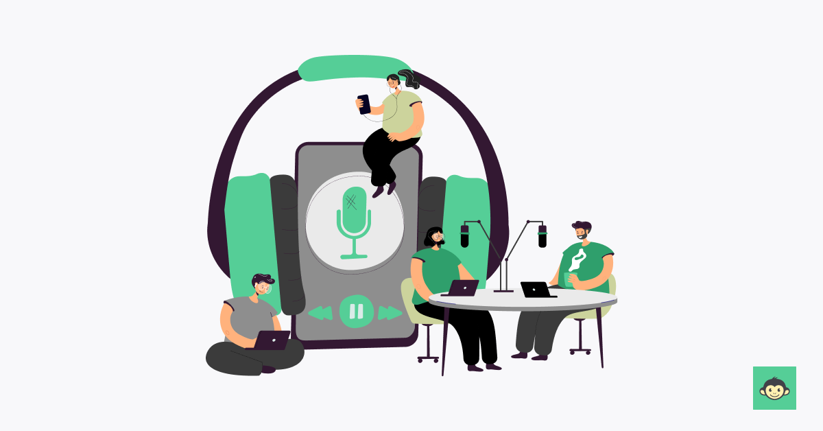 Employees are working and listening to a podcast