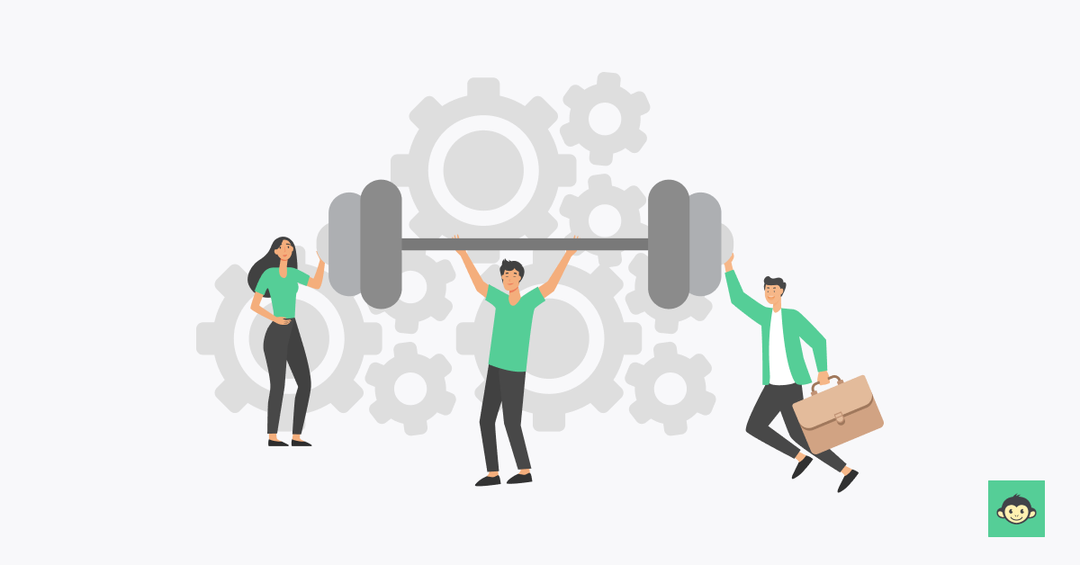 Employees are working hard together to lift new weights