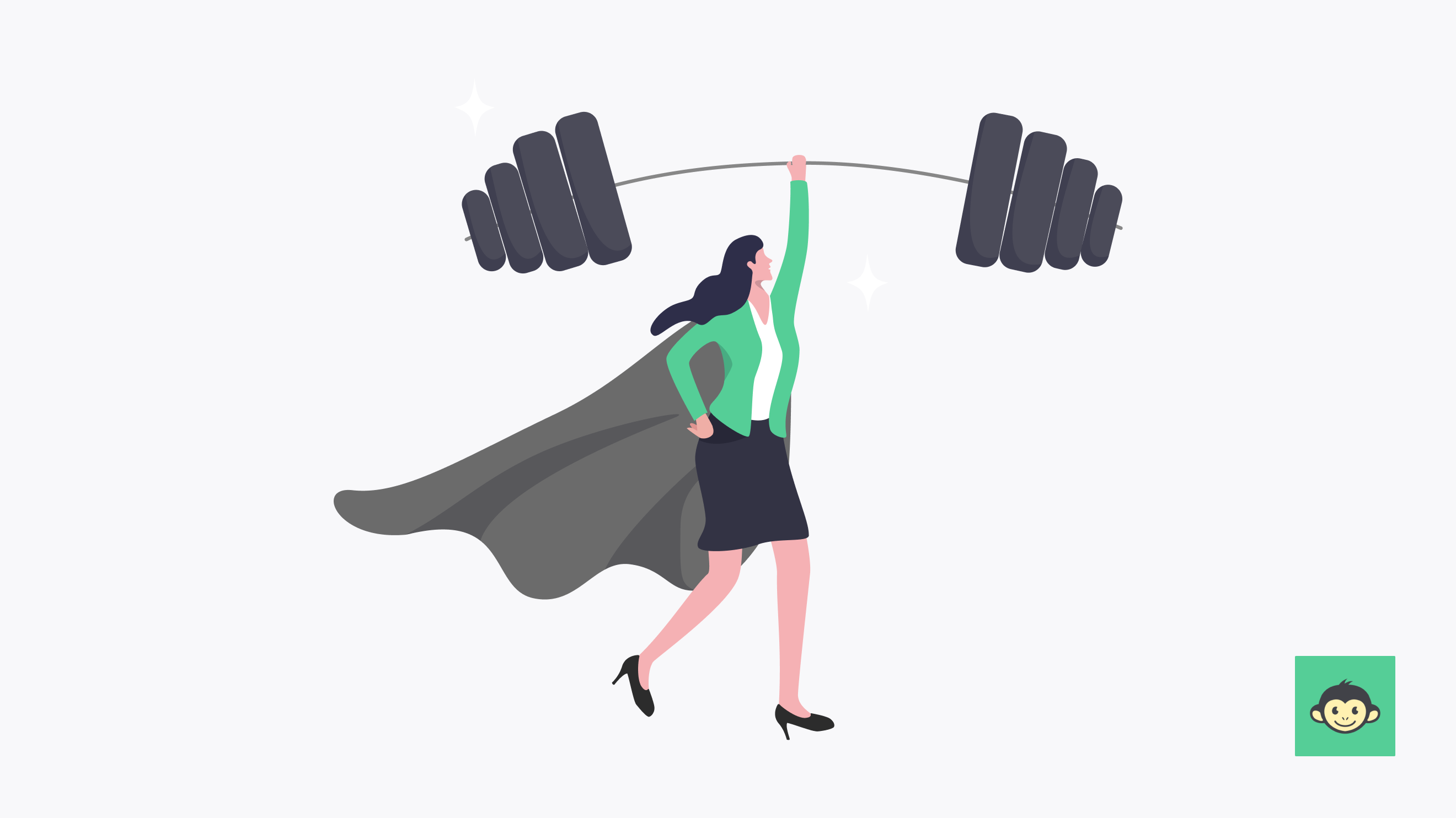 A female employee with a cape lifting weights 