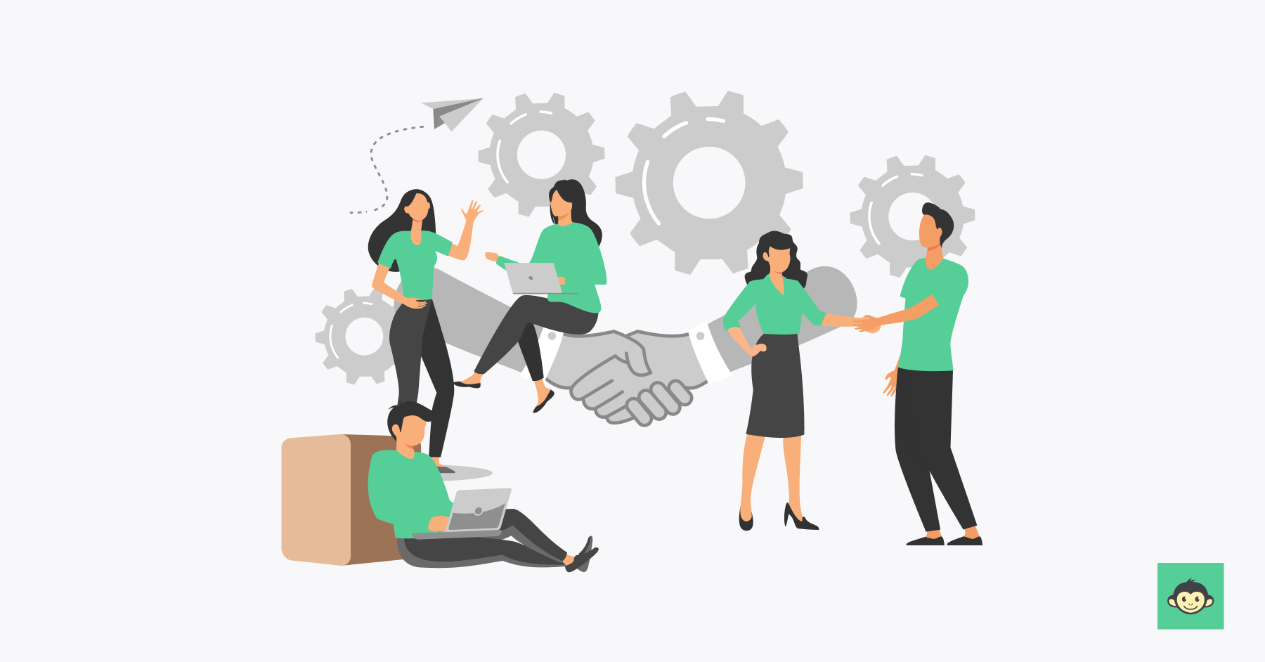 Engaged group of employees working and collaborating effectively