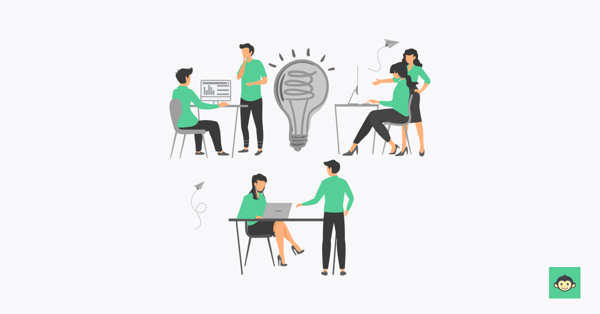 Employees are working on an idea together
