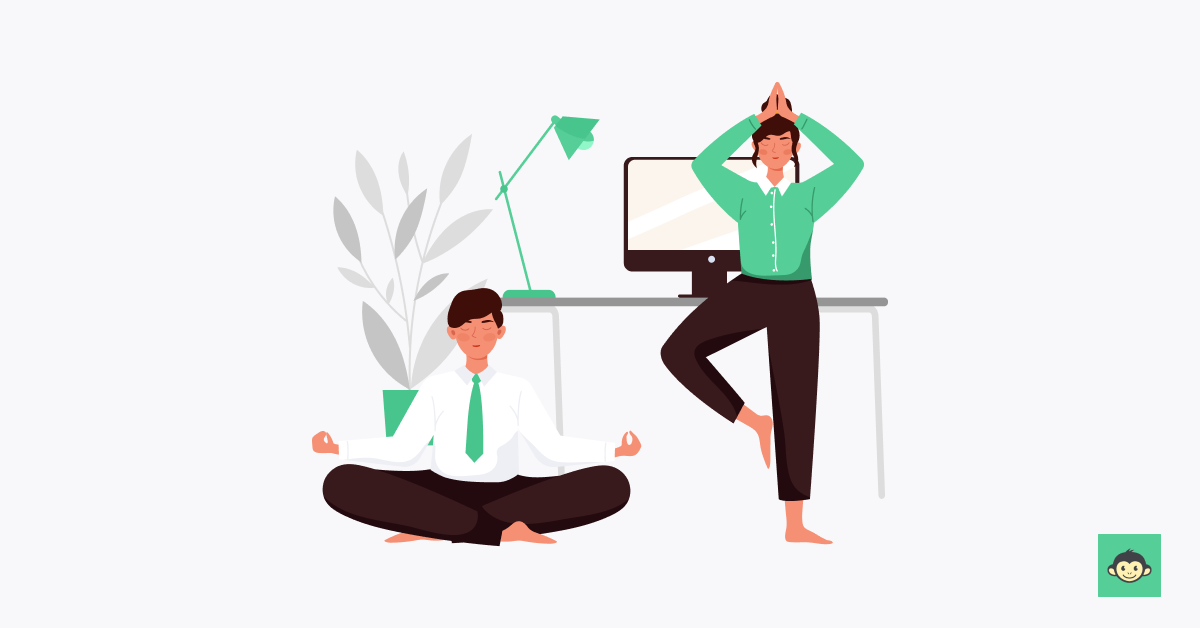 Employees are doing yoga and meditating in the workplace