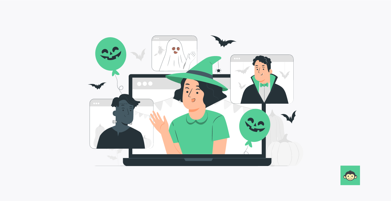 Employees are having a virtual halloween themed meeting