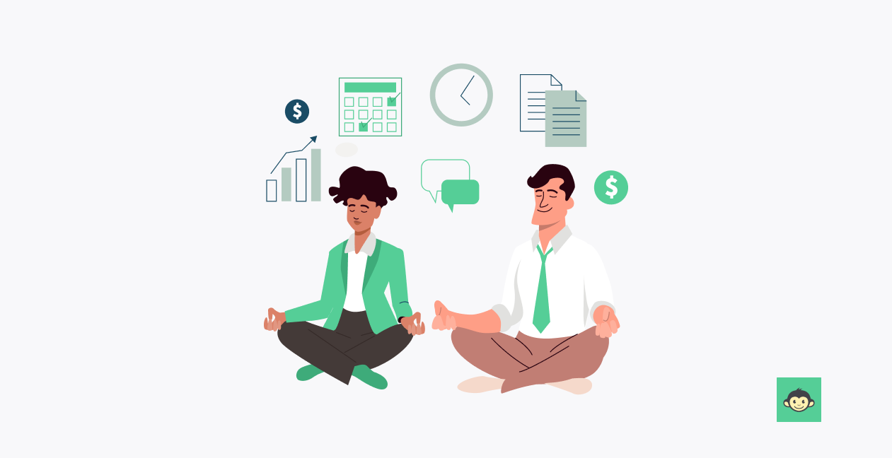 Two managers are meditating in the workplace
