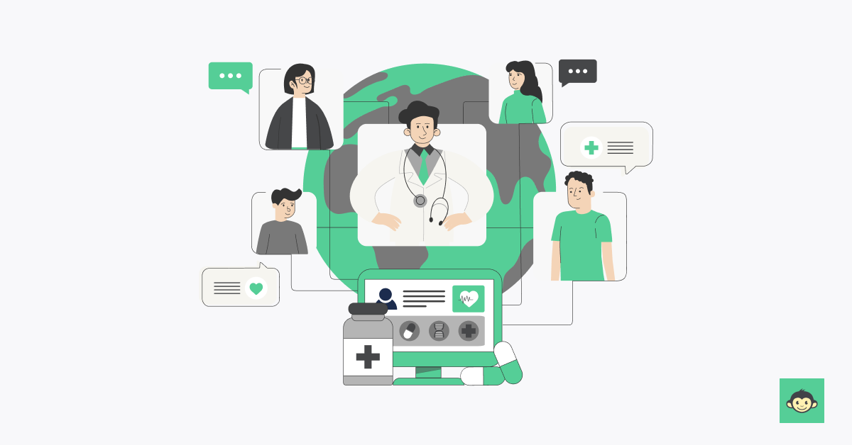 Healthcare professionals connecting through online around the world
