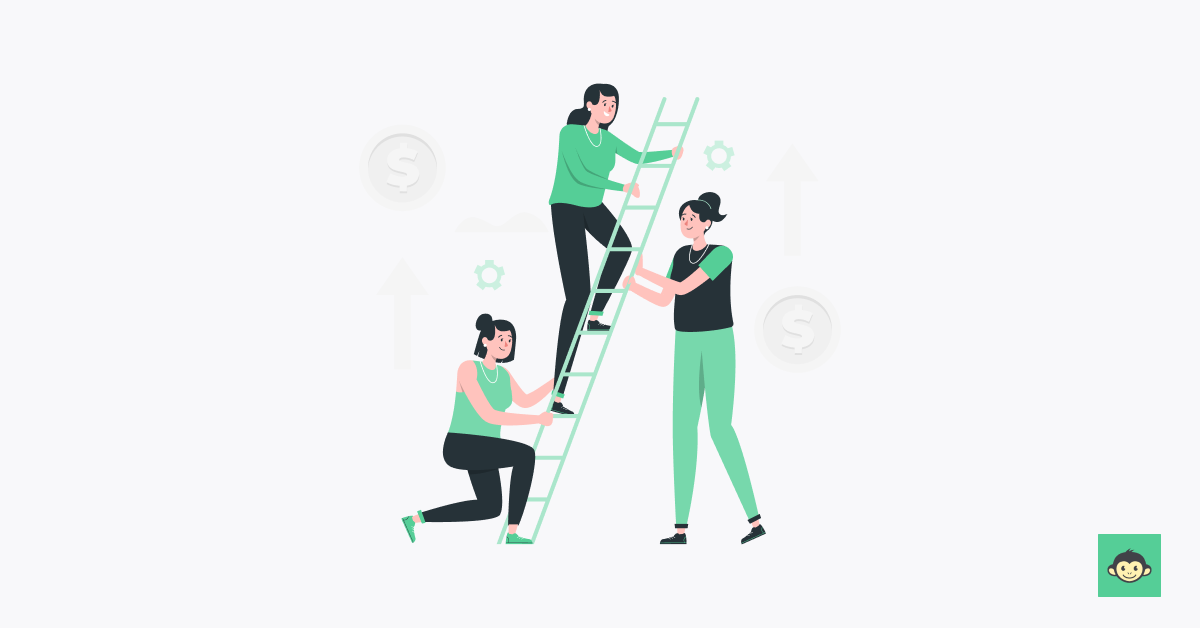 Employer helping employees to climb a ladder 