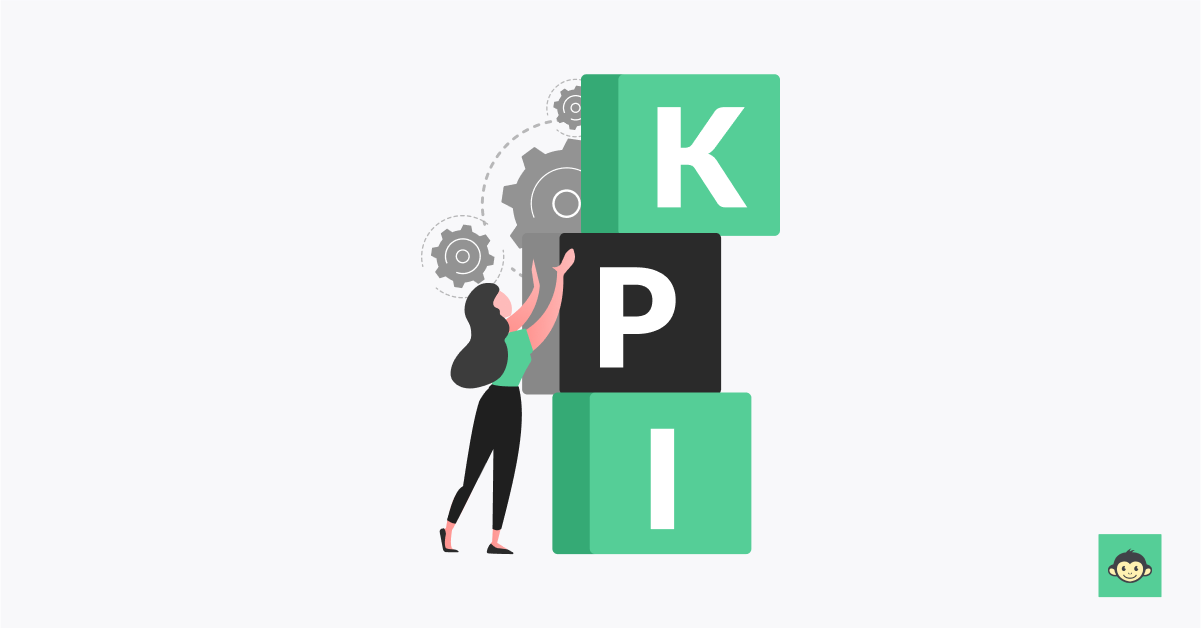 Employer standing next to huge blocks that spells "KPI"