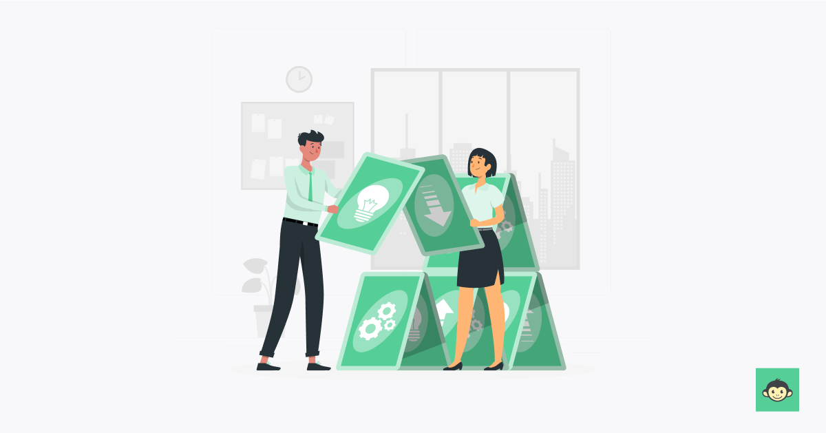 business plan for employee engagement Employees are building a house with giant deck of cards