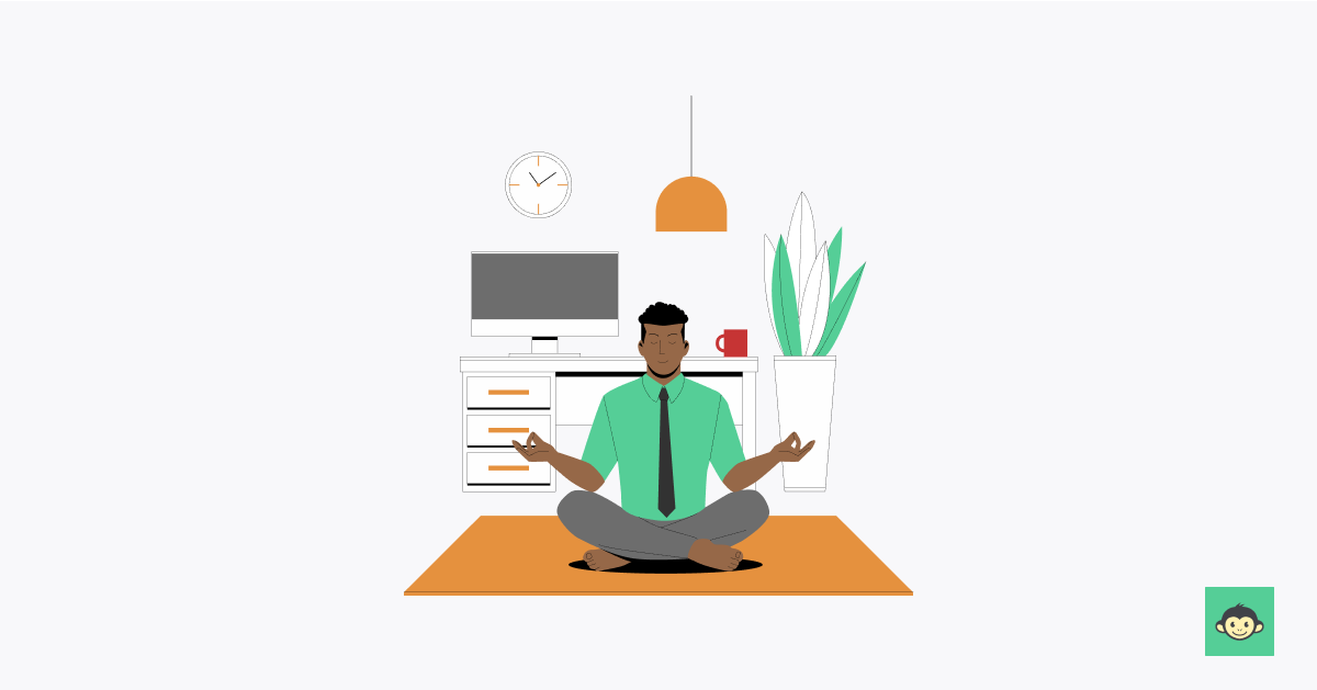 Employee is meditating in the workplace