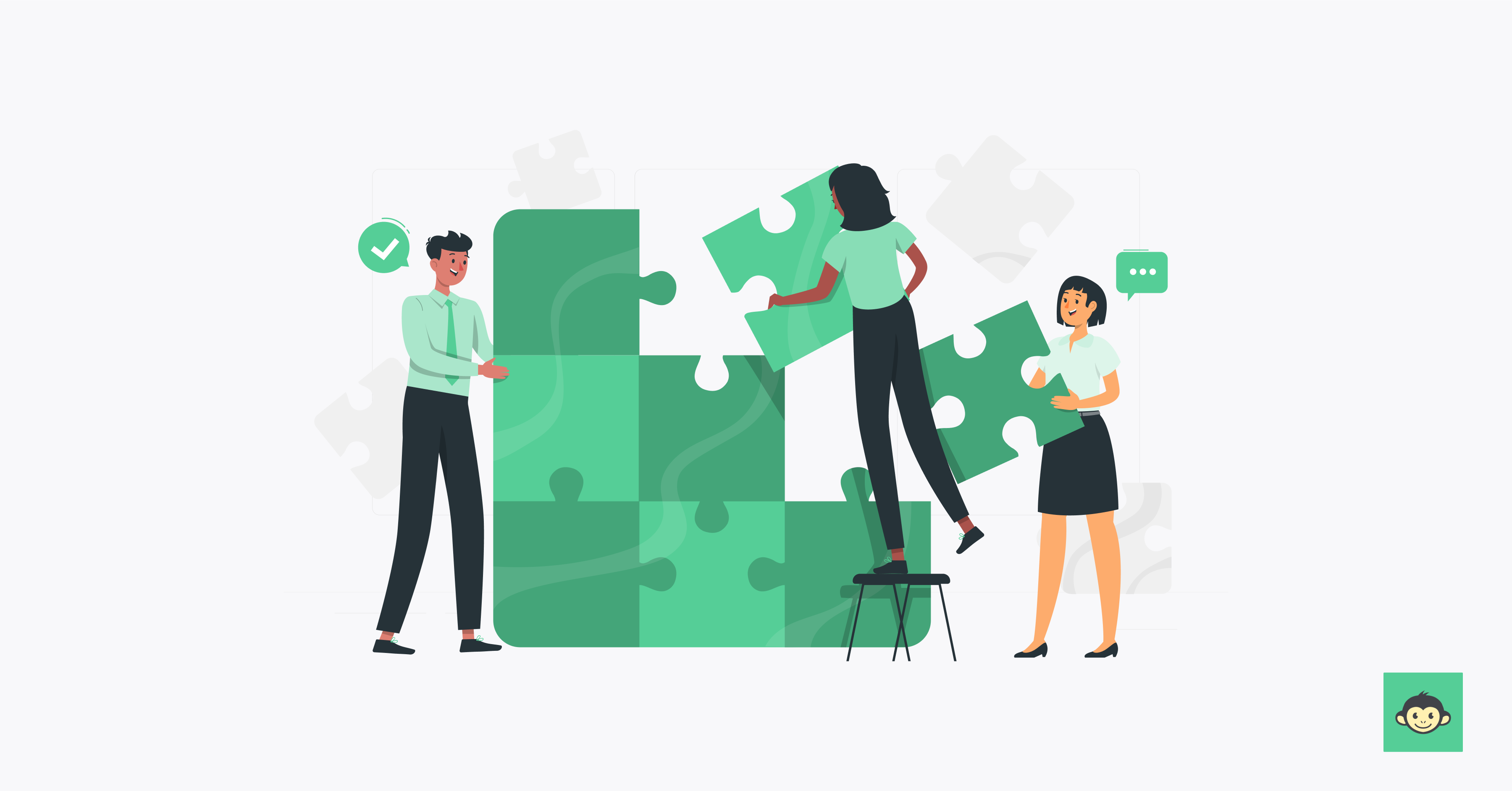 Employees are connecting puzzles together in the workplace
