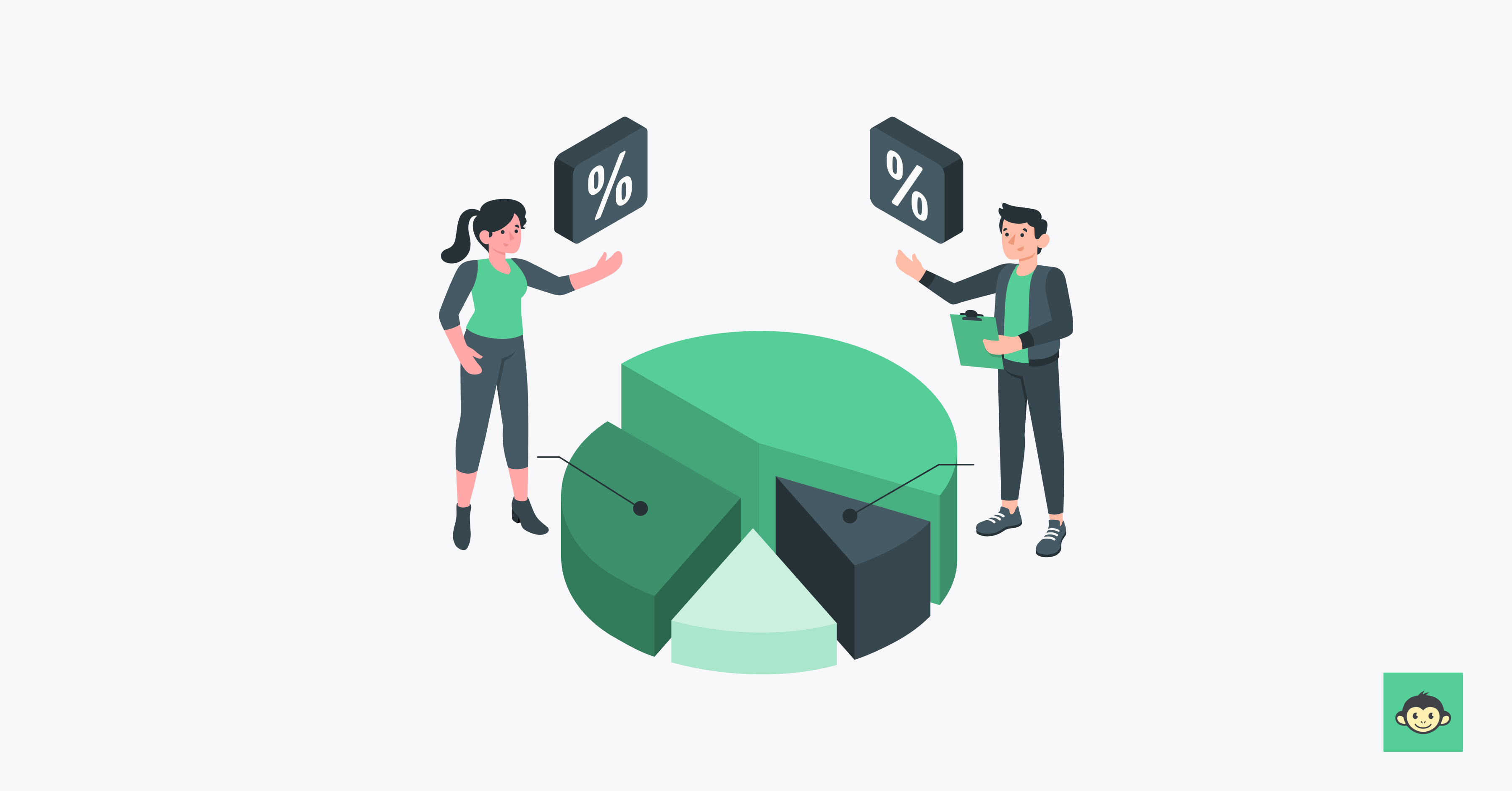 Employers are standing next to percentage pie chart