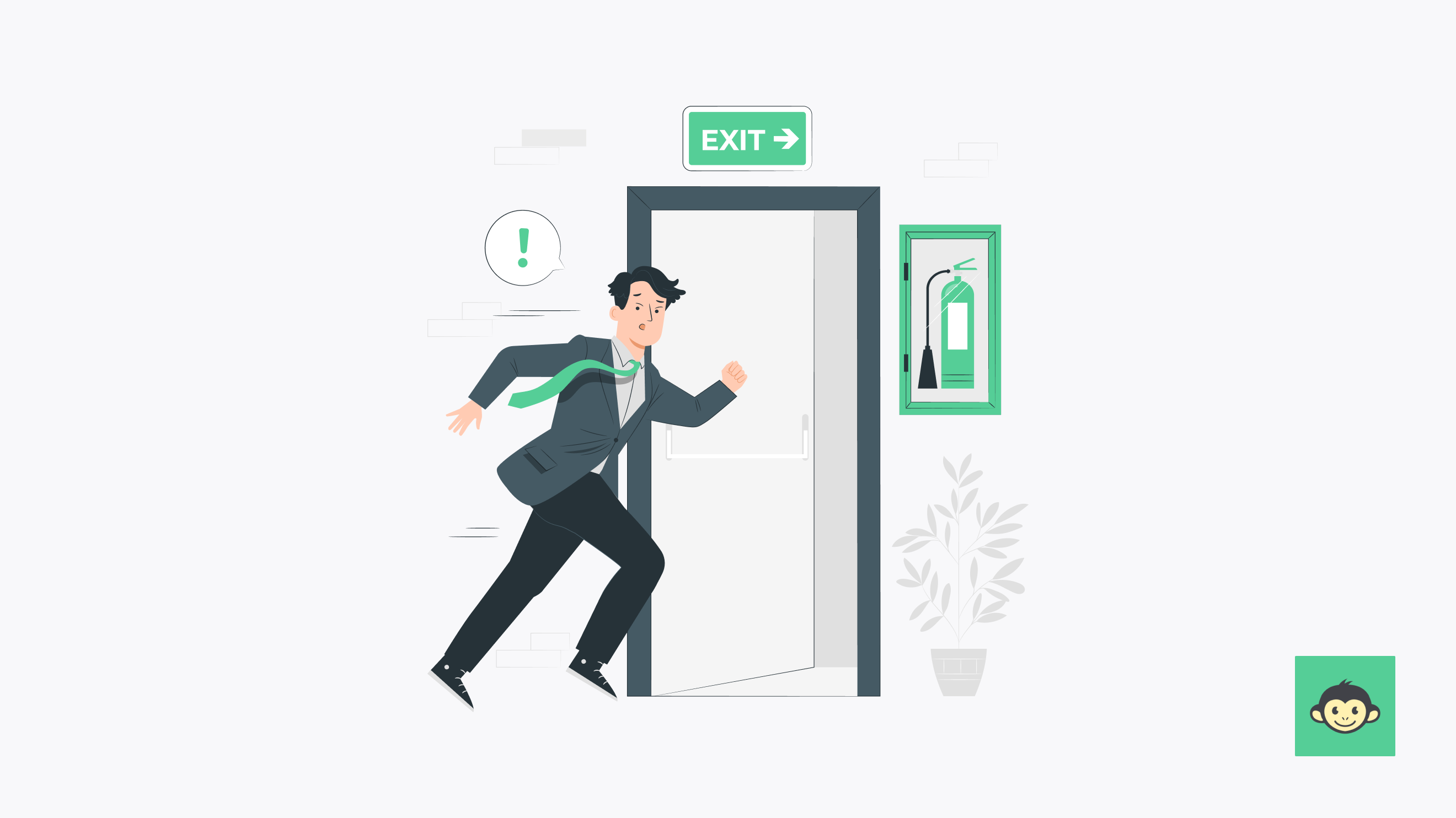 Employee running towards the exit