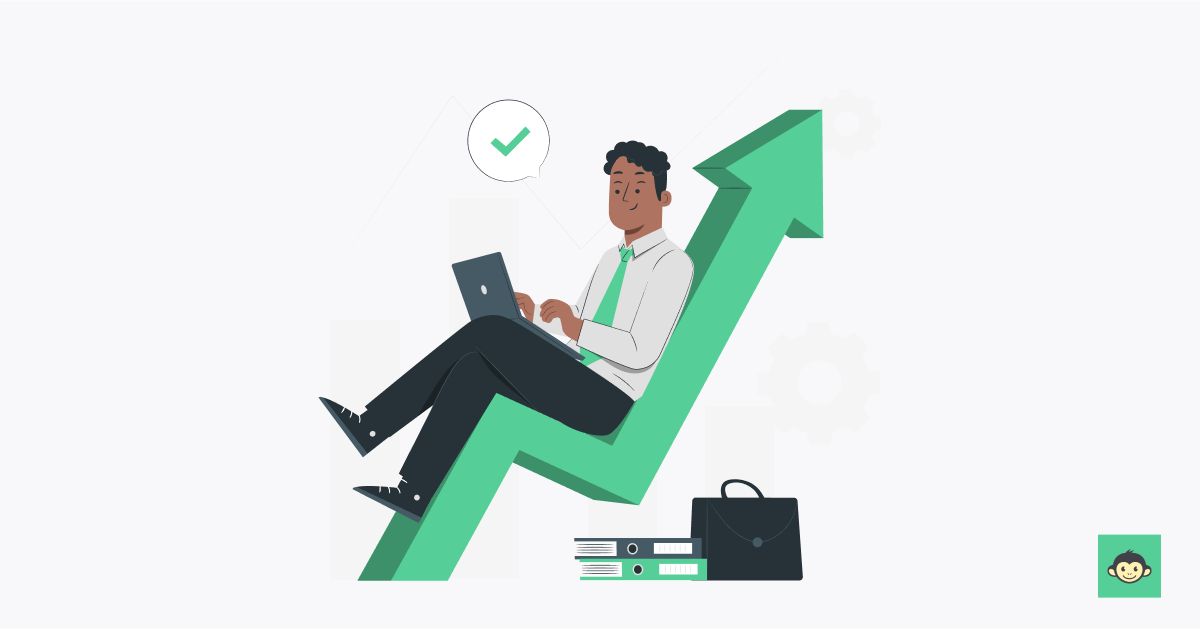 Employer sitting on a upward arrow