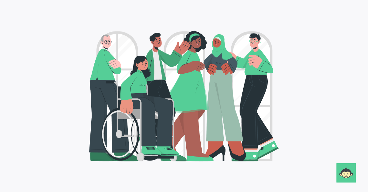 Inclusive employees standing together in the workplace
