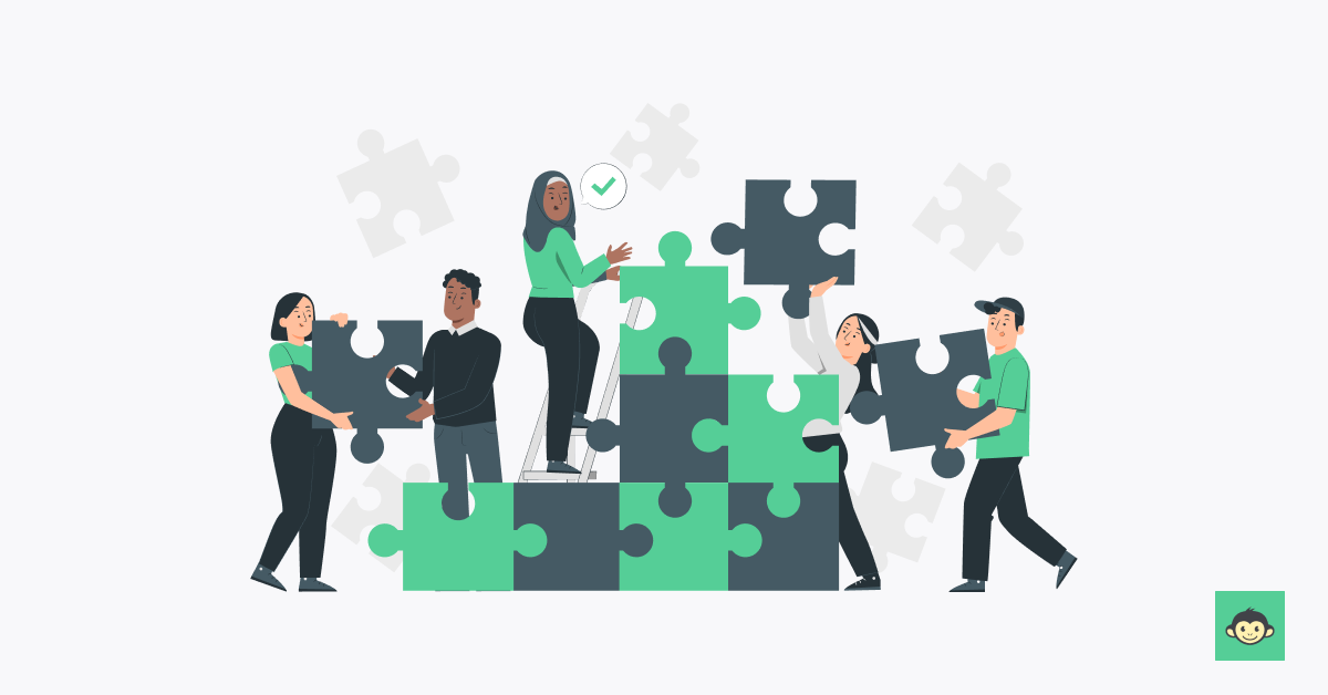 Employees are connecting puzzles together