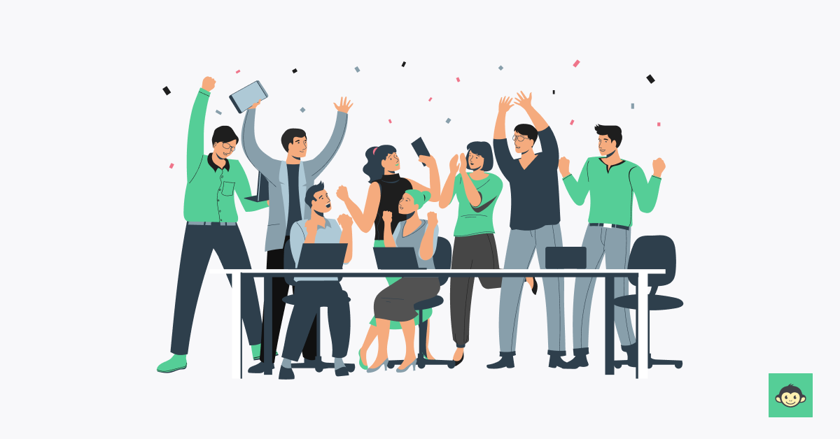 Employees are happy and cheering in the workplace