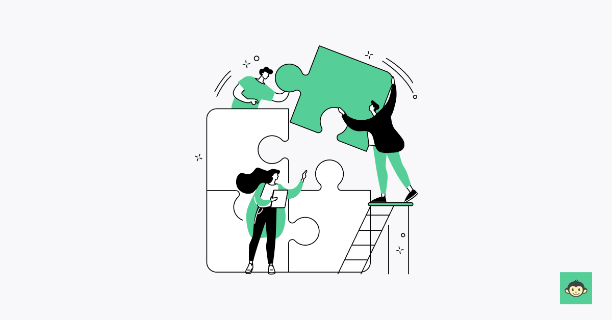 Employees are connecting a puzzle in the workplace