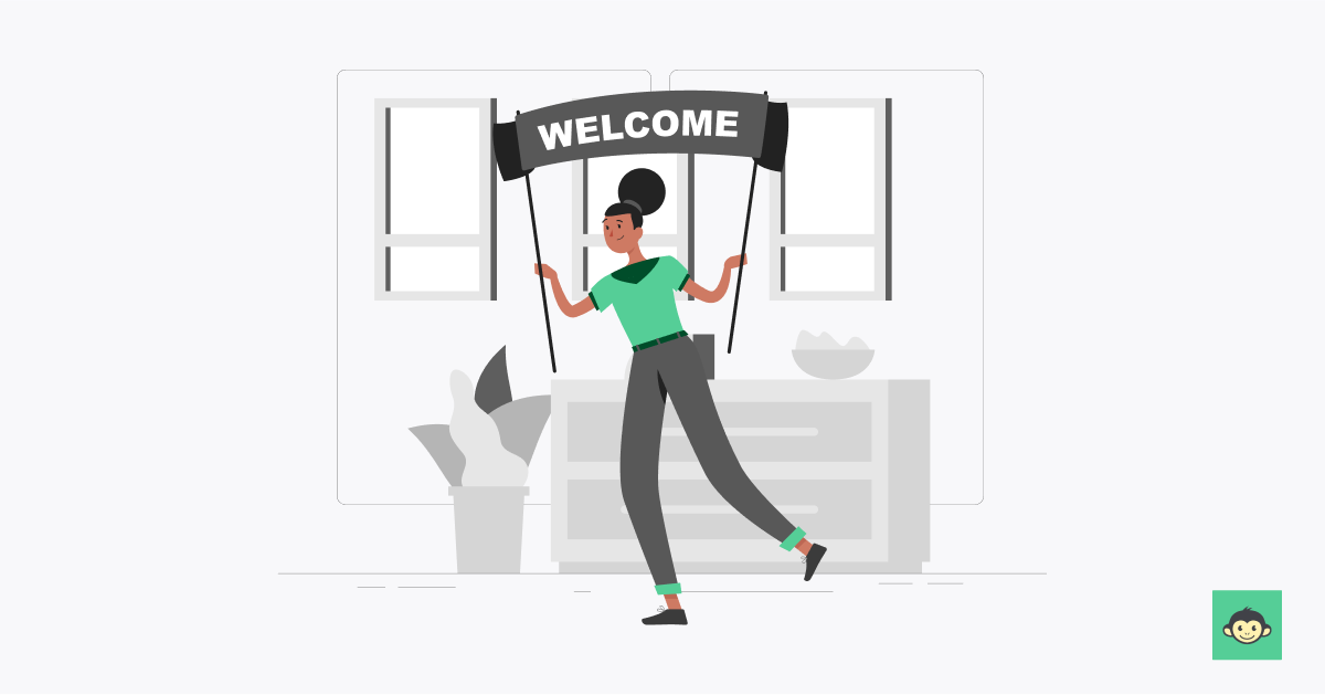 Employer carrying a welcome banner