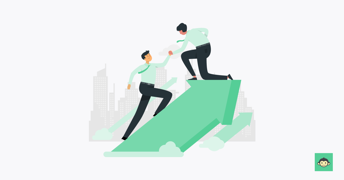 Manager lifting employee to raise to the top