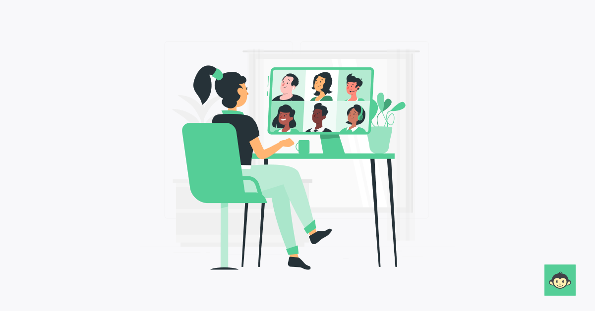 Leader and employees are having a video call meeting