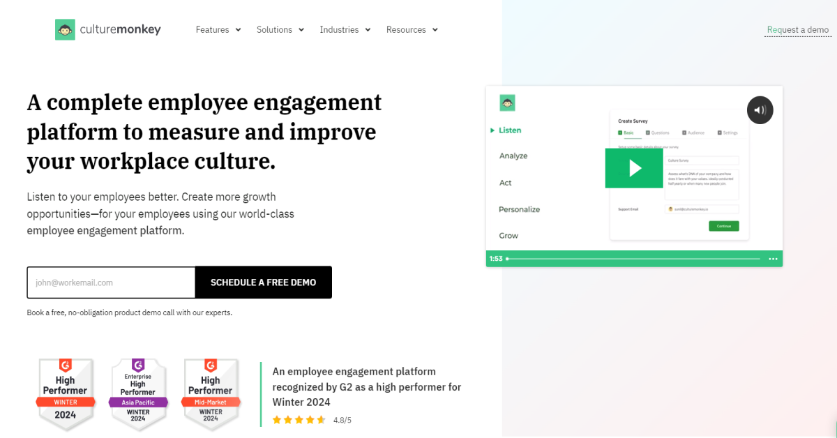 CultureMonkey, an employee engagement survey platform