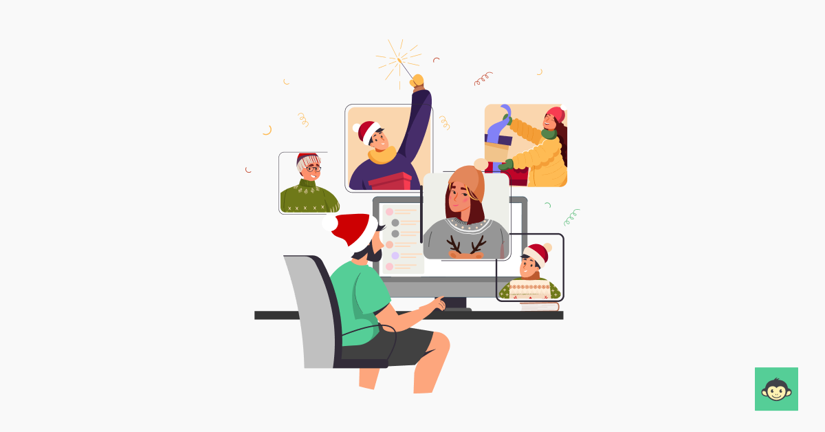 Employees on a virtual Christmas celebration