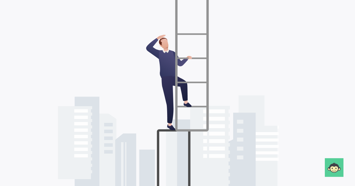 Employer climbing a big ladder