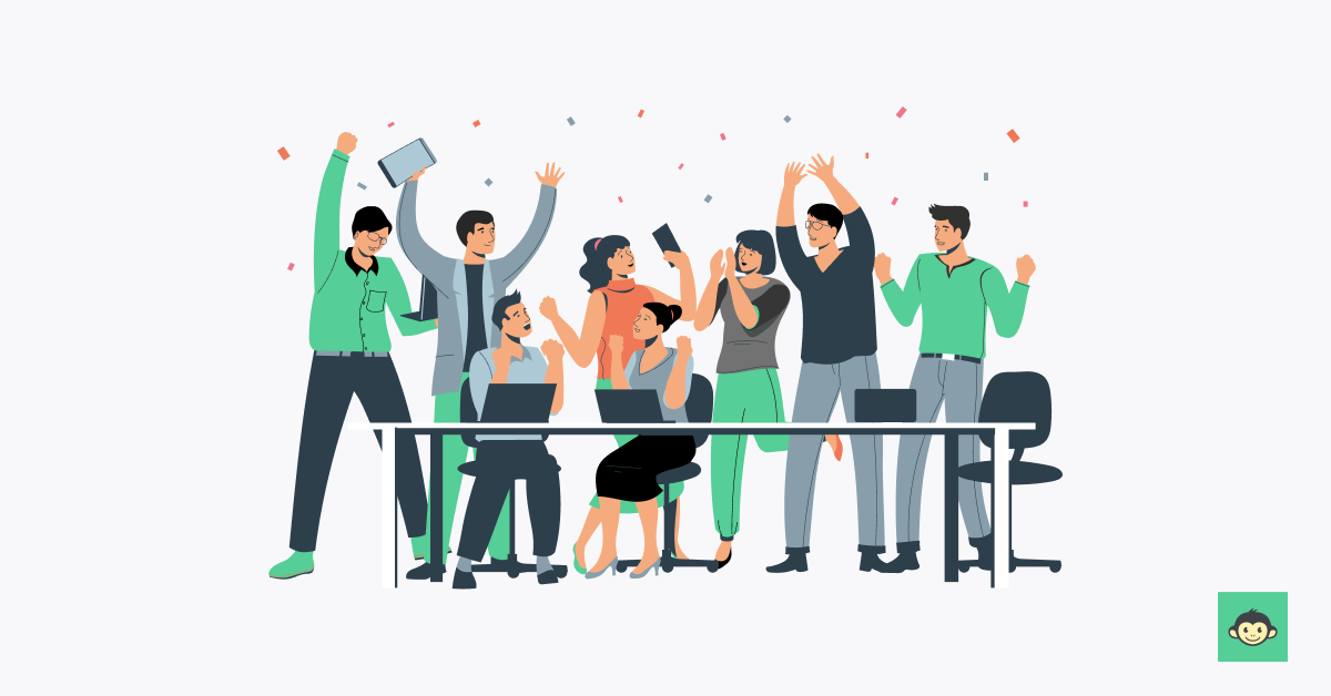 Employees are happy and cheering in the workplace