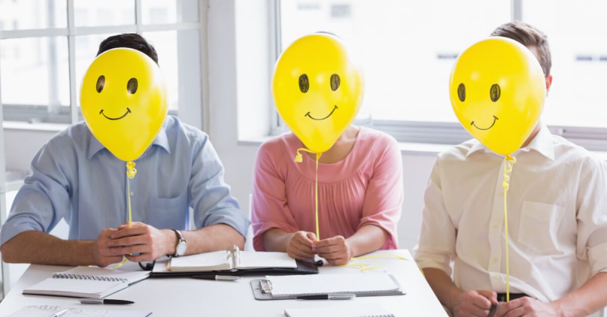 Employees with balloons