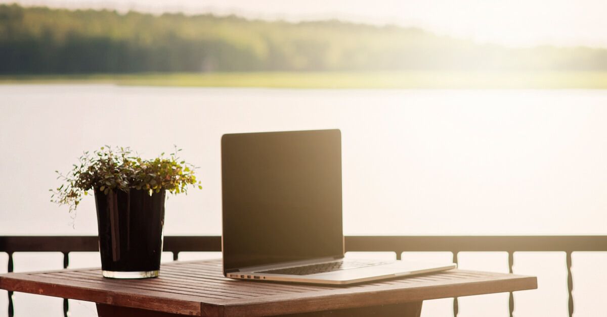 An open laptop in a remote work environment