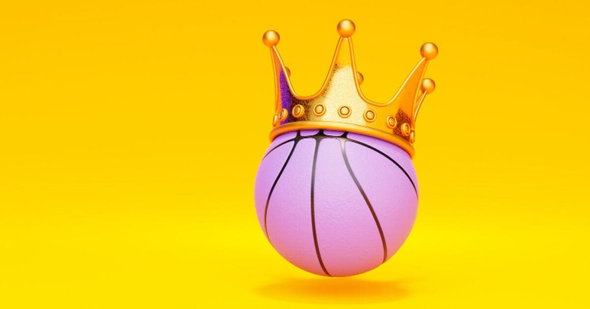 Purple floating basketball with a crown on top