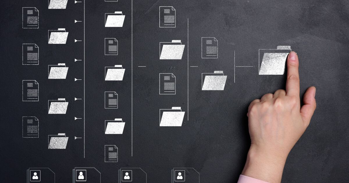 Person interacting with a network of folders