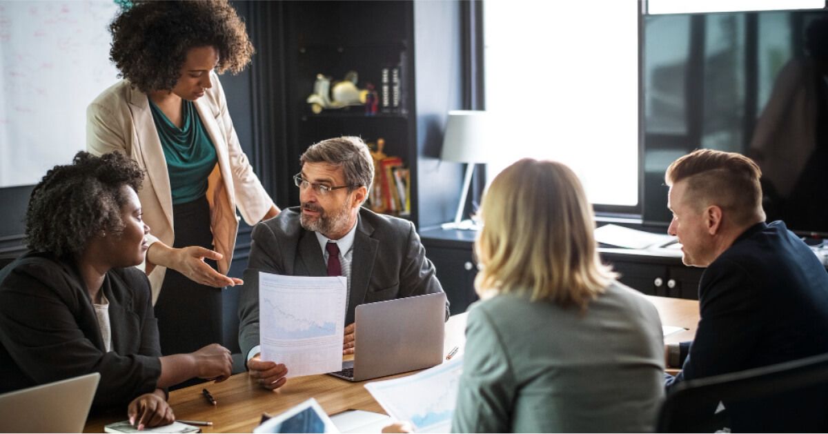 Diverse set of employees in a meeting