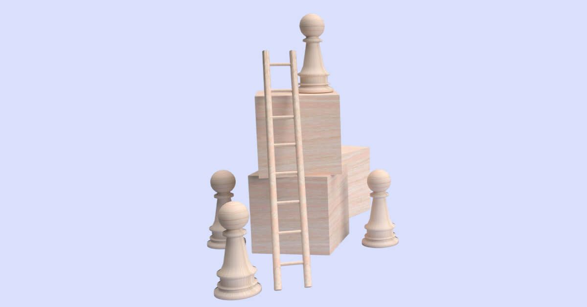 White pawns and a ladder next to a set of wooden blocks
