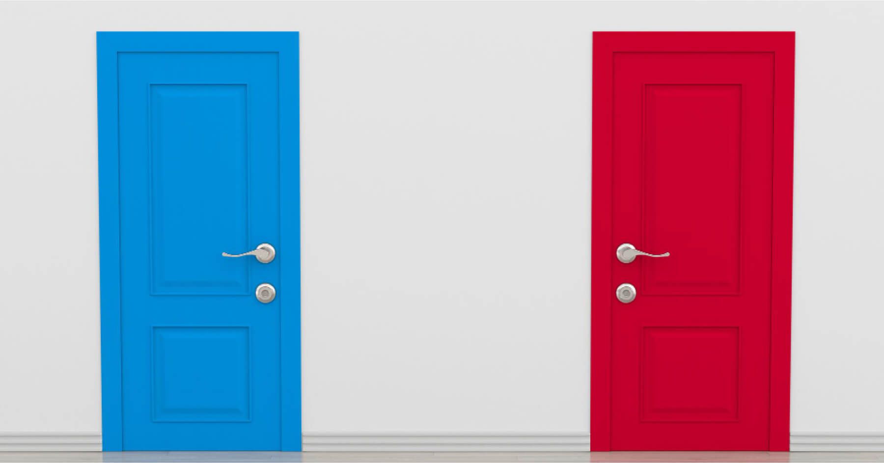 Blue and red door in hall