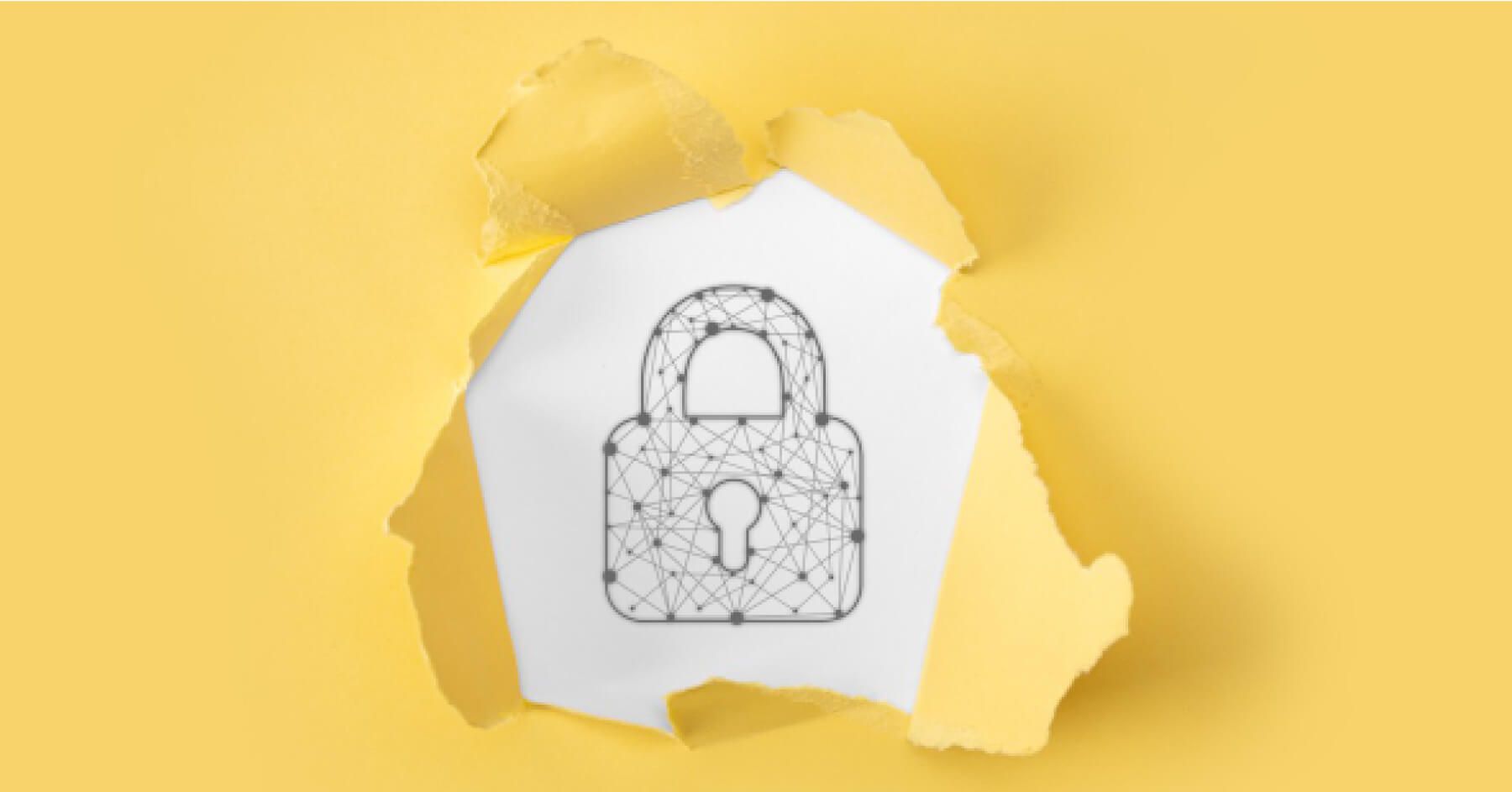 Illustration of a lock through torn yellow paper