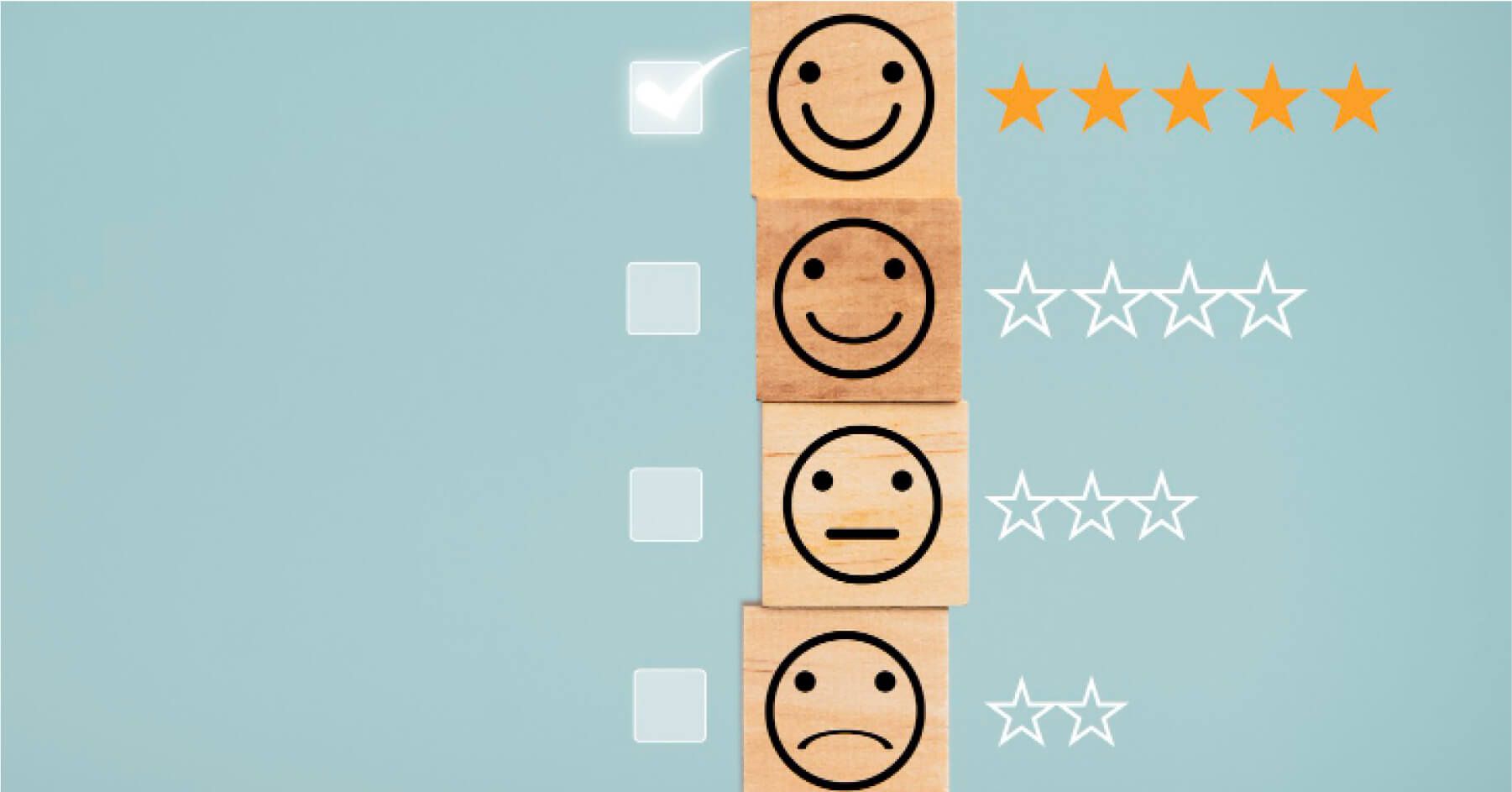 Stack of wooden blocks with reactions on them and checkboxes next to them