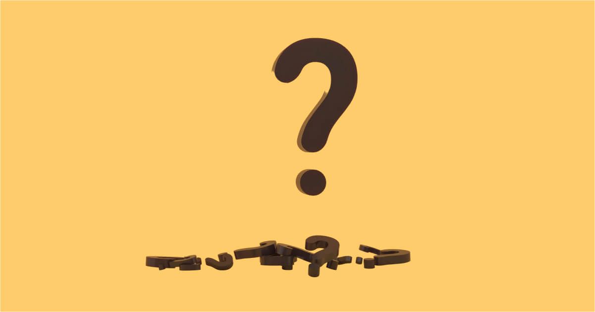 Question marks being scattered against a yellow background