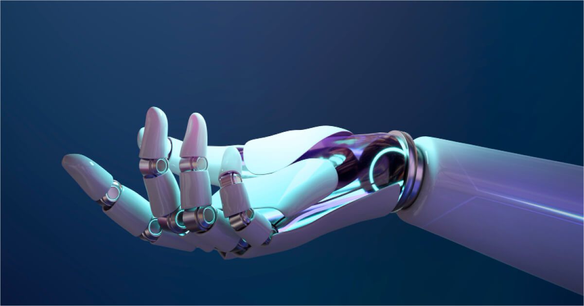 Robotic arm against a blue background