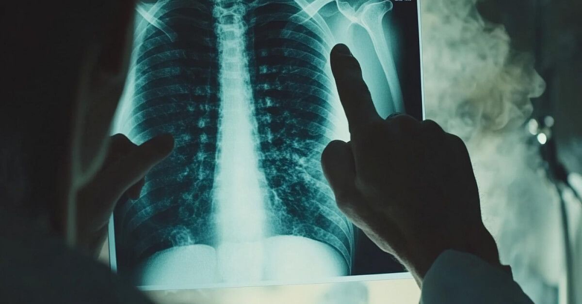 Doctor closely measuring a patient's x-ray