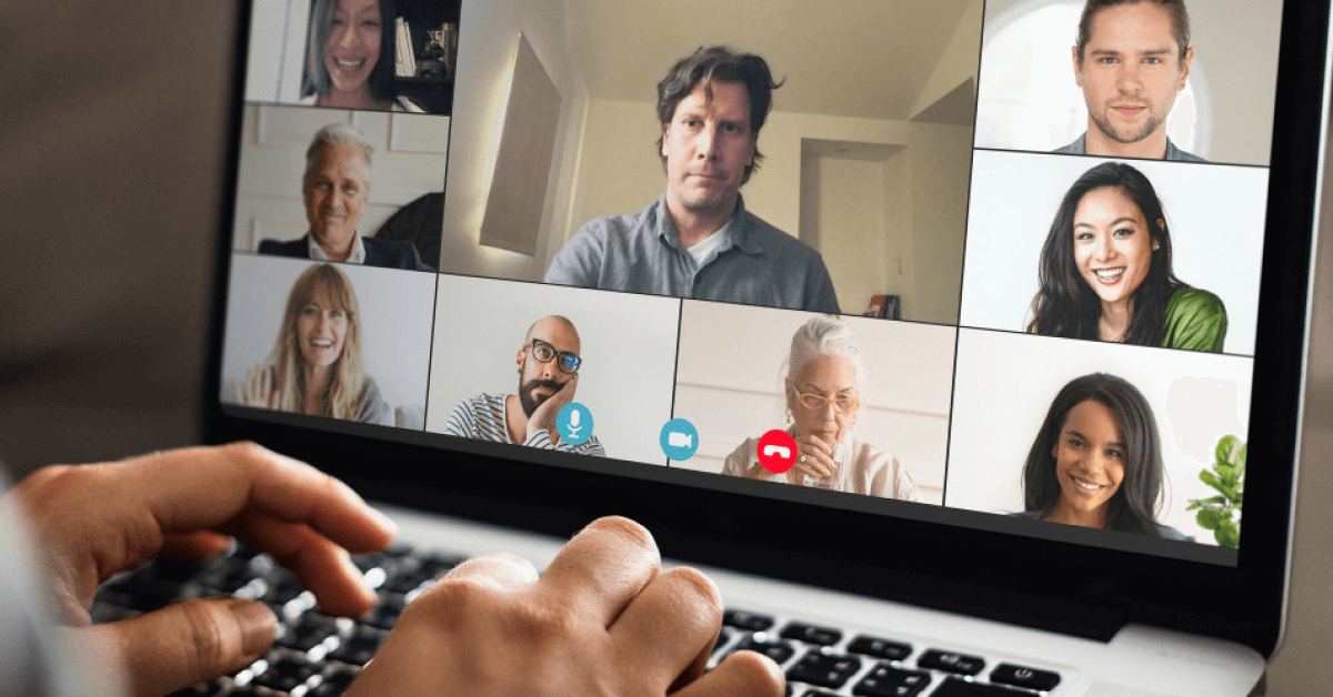 Employees talking virtually