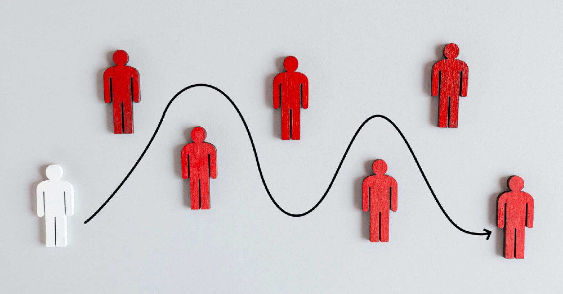 White human employee figure becomes red human employee figure