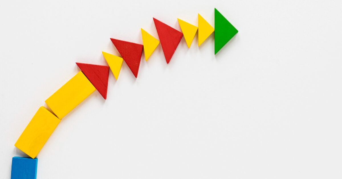Multicolored blocks forming a slanted tower
