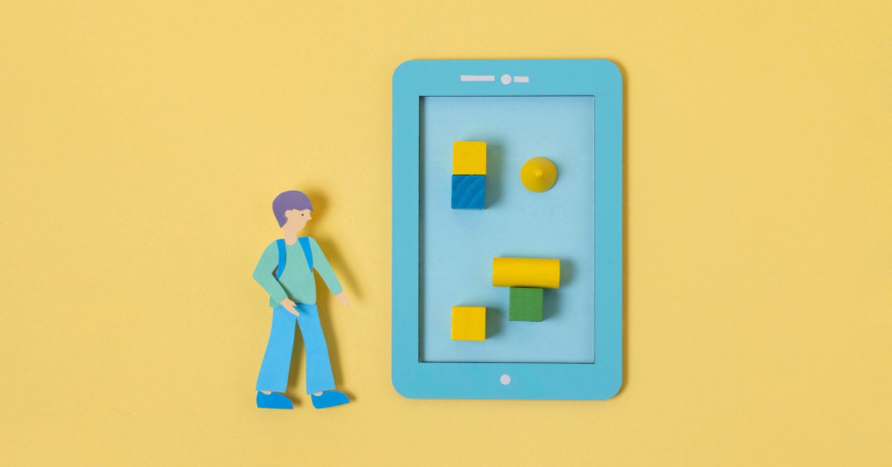 Paper cutout of a person and a mobile screen layout