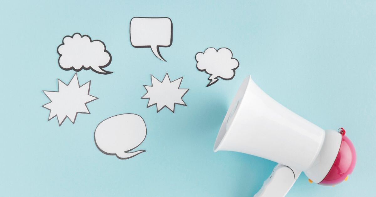 Microphone with cutouts of message bubbles next to it
