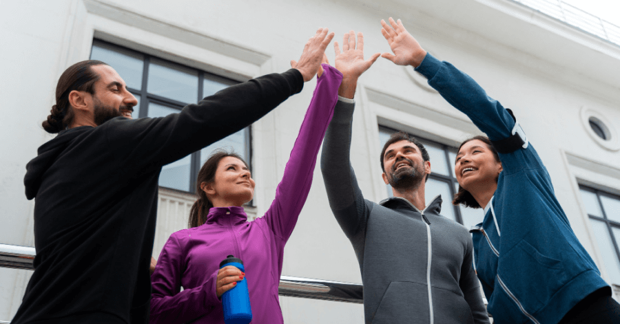 Employees hi-fying each other